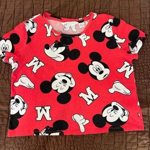 H&M Mickey Boxy Cropped Tee